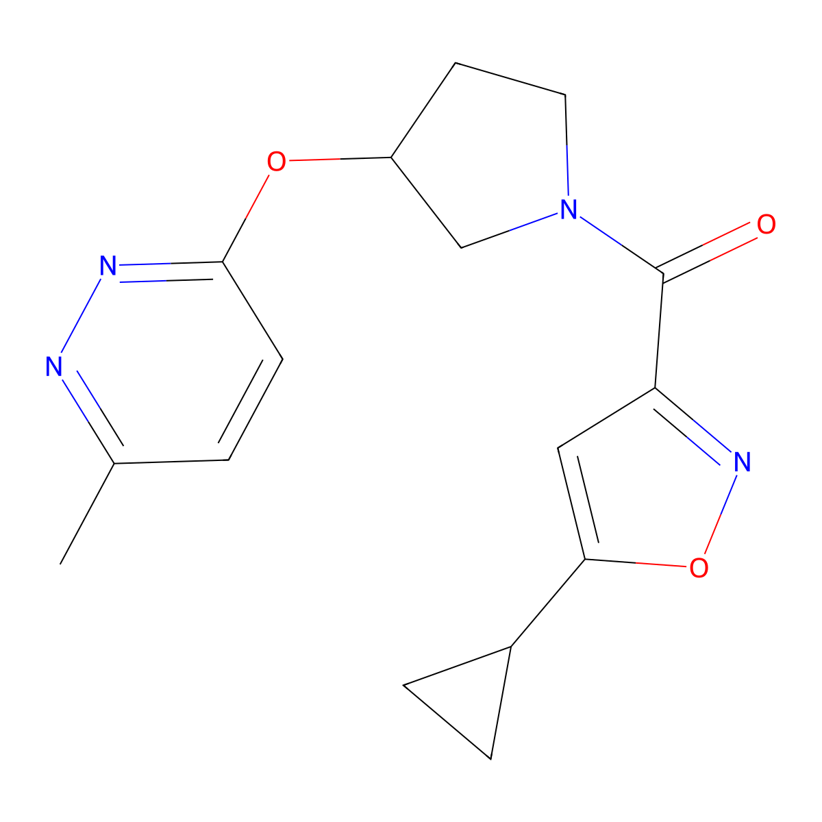 (5-Cyclopropylisoxazol-3-yl)(3-((6-methylpyridazin-3-yl)oxy)pyrrolidin-1-yl)methanone molecular structure, CAS 2034482-23-8