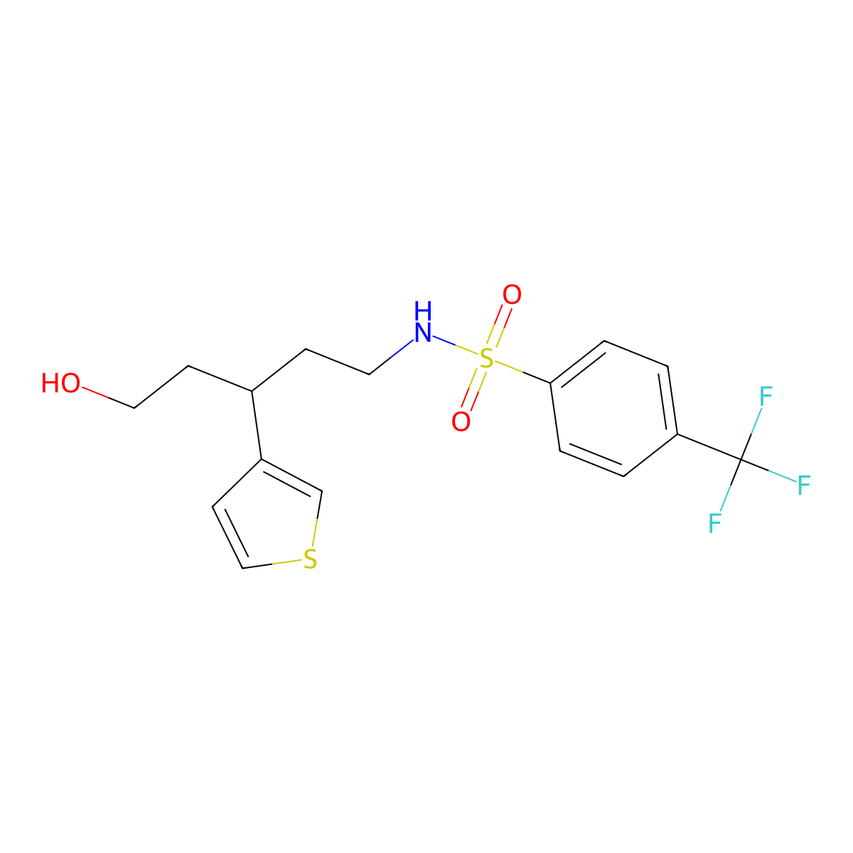 N-(5-hydroxy-3-(thiophen-3-yl)pentyl)-4-(trifluoromethyl)benzenesulfonamide molecular structure, CAS 2034482-24-9