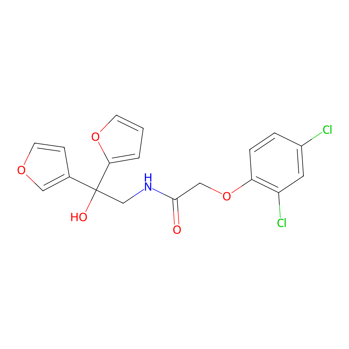 2-(2,4-dichlorophenoxy)-N-[2-(furan-2-yl)-2-(furan-3-yl)-2-hydroxyethyl]acetamide molecular structure, CAS 2034482-27-2