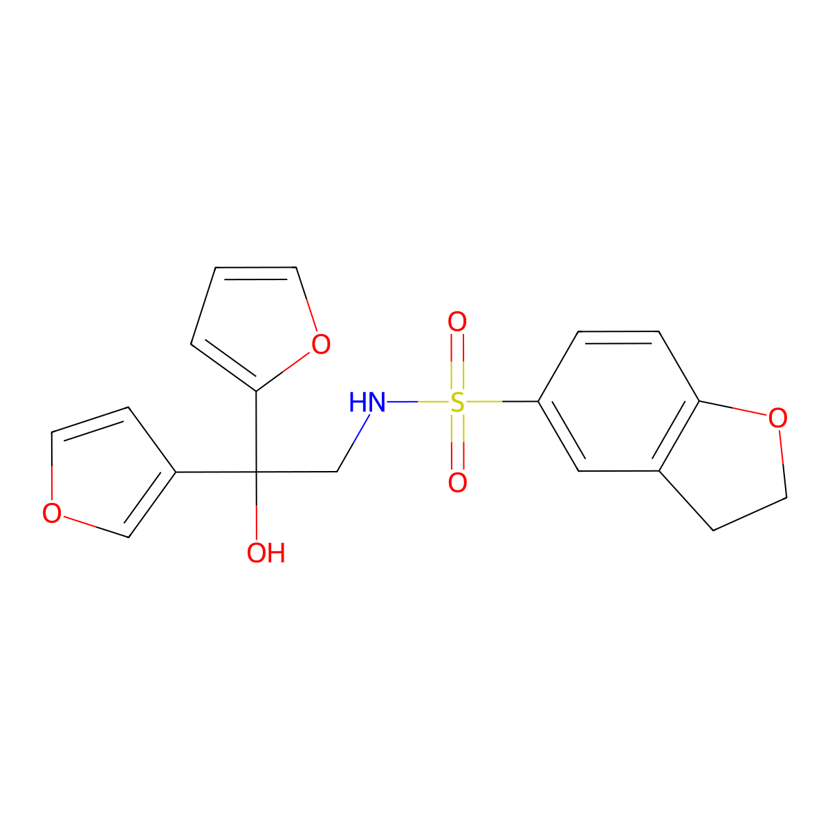 N-(2-(furan-2-yl)-2-(furan-3-yl)-2-hydroxyethyl)-2,3-dihydrobenzofuran-5-sulfonamide molecular structure, CAS 2034482-34-1