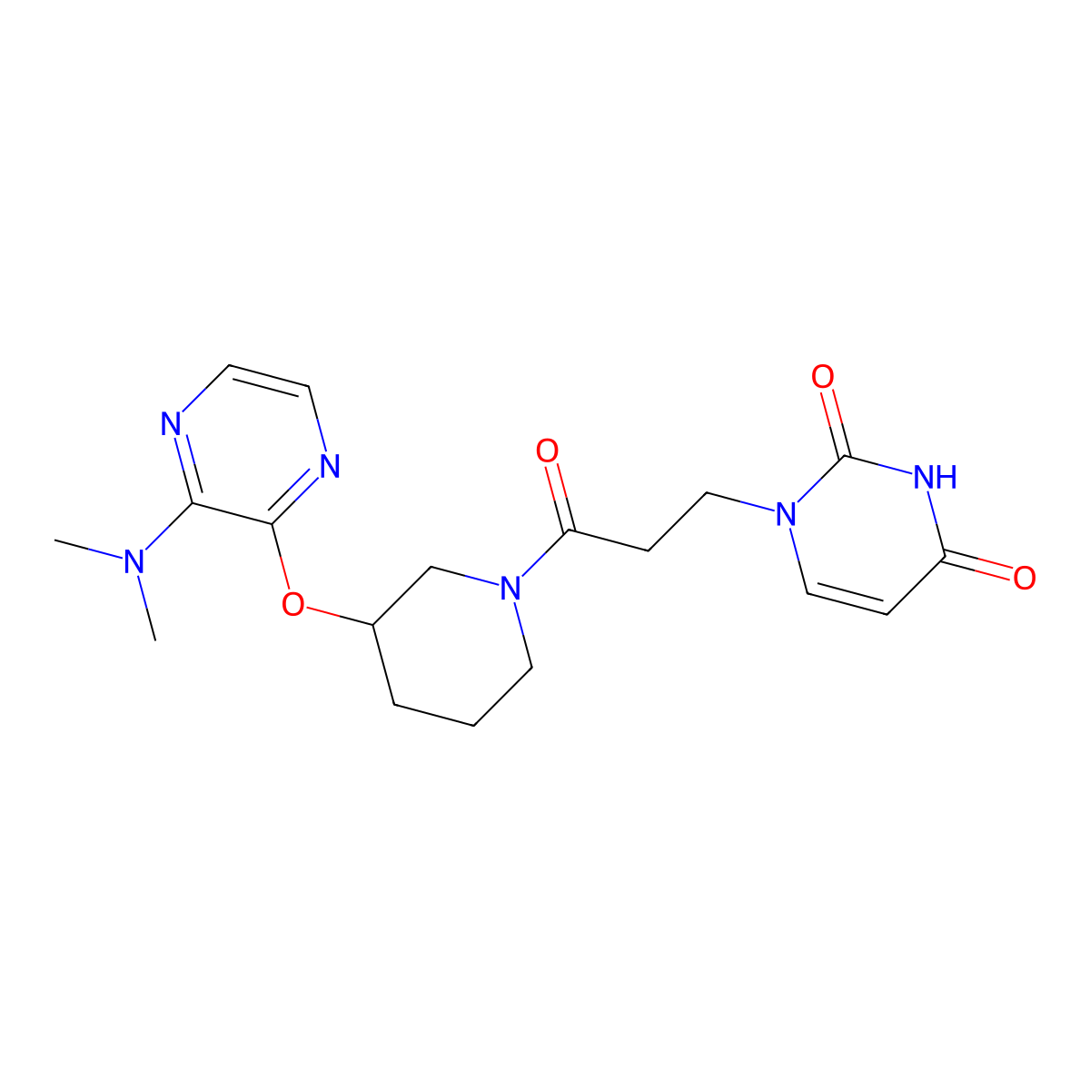 1-(3-(3-((3-(dimethylamino)pyrazin-2-yl)oxy)piperidin-1-yl)-3-oxopropyl)pyrimidine-2,4(1H,3H)-dione molecular structure, CAS 2034482-35-2