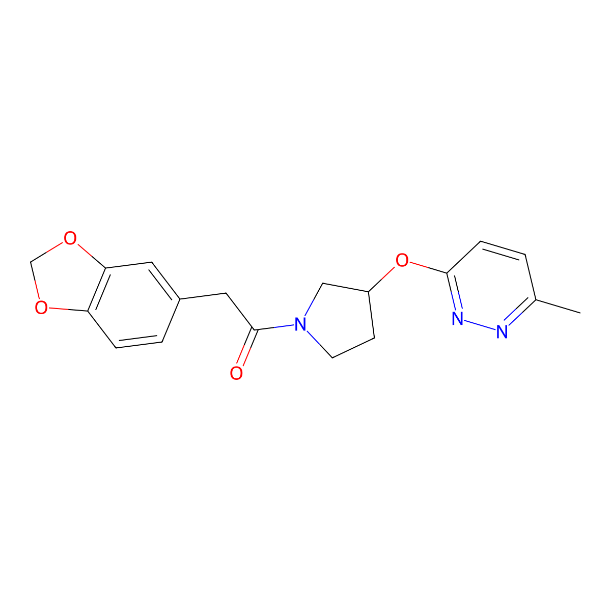 2-(Benzo[d][1,3]dioxol-5-yl)-1-(3-((6-methylpyridazin-3-yl)oxy)pyrrolidin-1-yl)ethanone molecular structure, CAS 2034482-36-3