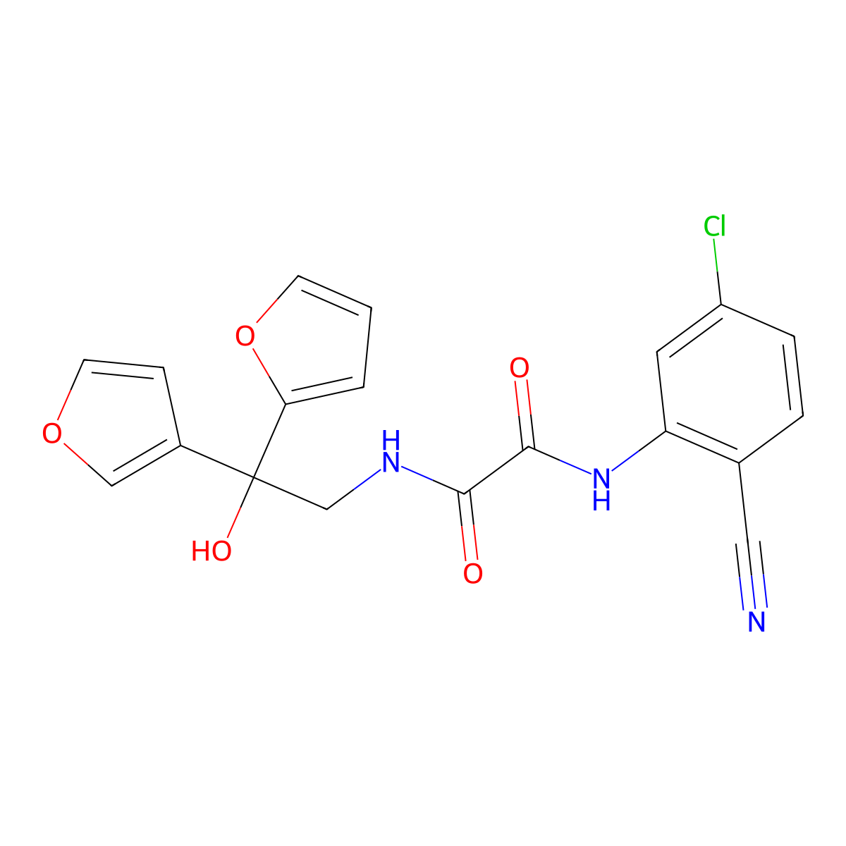 N1-(5-chloro-2-cyanophenyl)-N2-(2-(furan-2-yl)-2-(furan-3-yl)-2-hydroxyethyl)oxalamide molecular structure, CAS 2034482-42-1