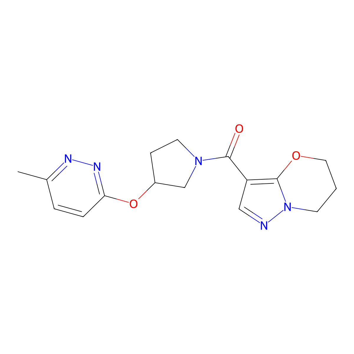 (6,7-dihydro-5H-pyrazolo[5,1-b][1,3]oxazin-3-yl)(3-((6-methylpyridazin-3-yl)oxy)pyrrolidin-1-yl)methanone molecular structure, CAS 2034482-45-4