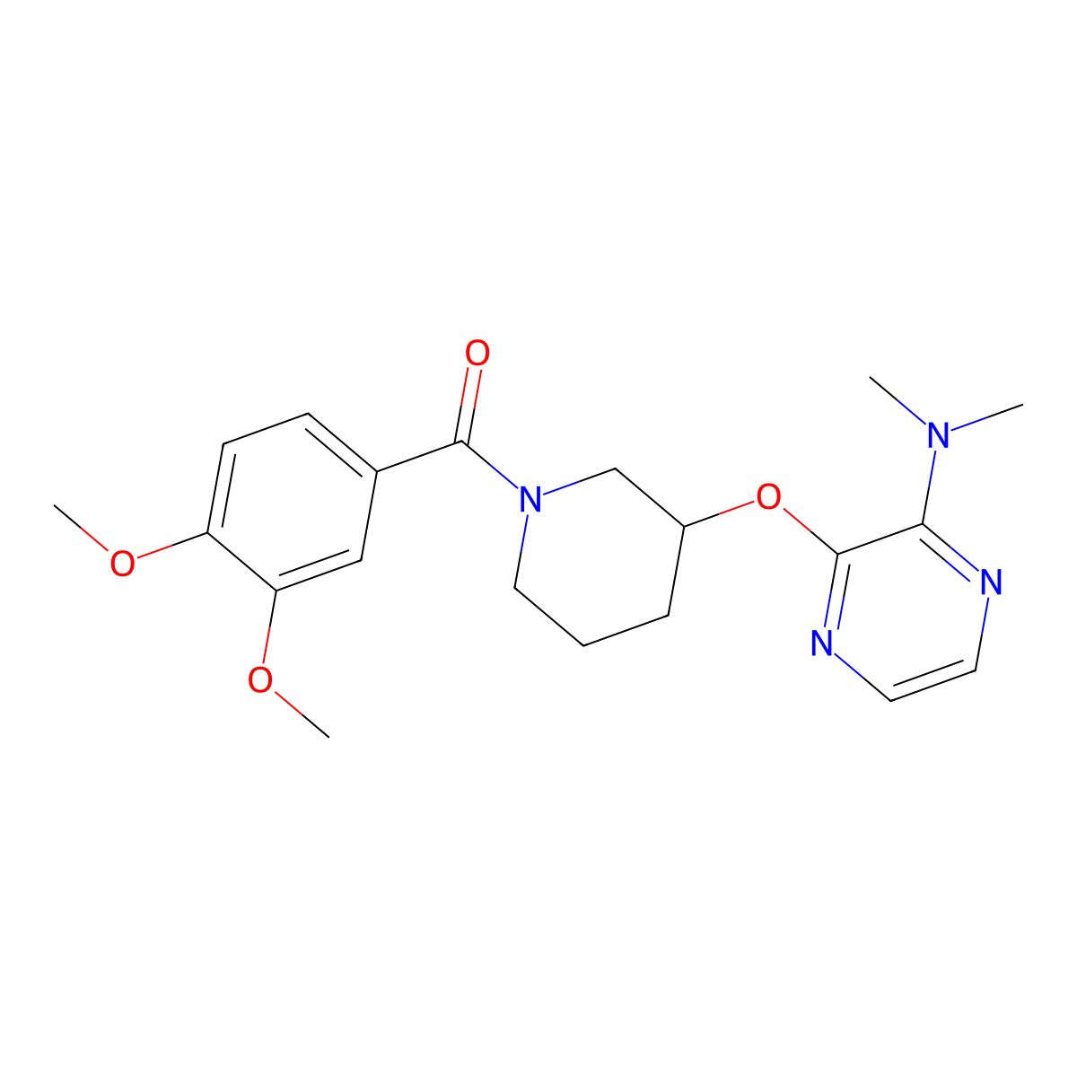(3,4-Dimethoxyphenyl)(3-((3-(dimethylamino)pyrazin-2-yl)oxy)piperidin-1-yl)methanone molecular structure, CAS 2034482-46-5