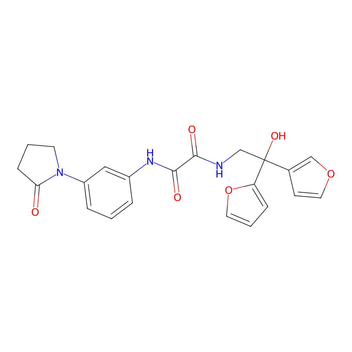 N1-(2-(furan-2-yl)-2-(furan-3-yl)-2-hydroxyethyl)-N2-(3-(2-oxopyrrolidin-1-yl)phenyl)oxalamide molecular structure, CAS 2034482-47-6