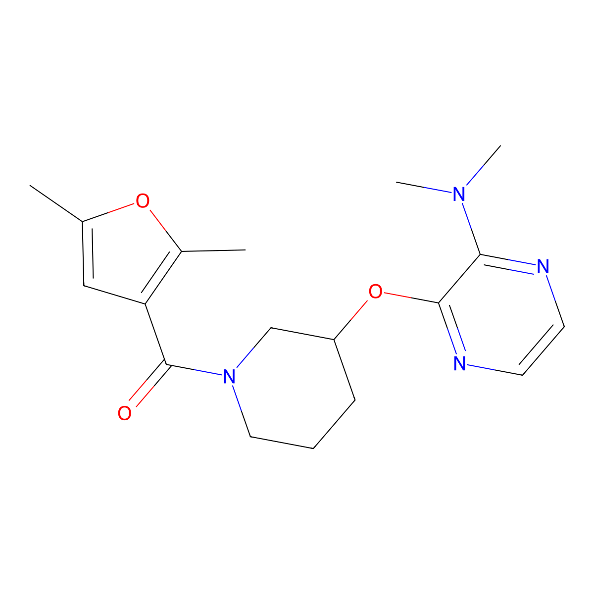 (3-((3-(Dimethylamino)pyrazin-2-yl)oxy)piperidin-1-yl)(2,5-dimethylfuran-3-yl)methanone molecular structure, CAS 2034482-55-6