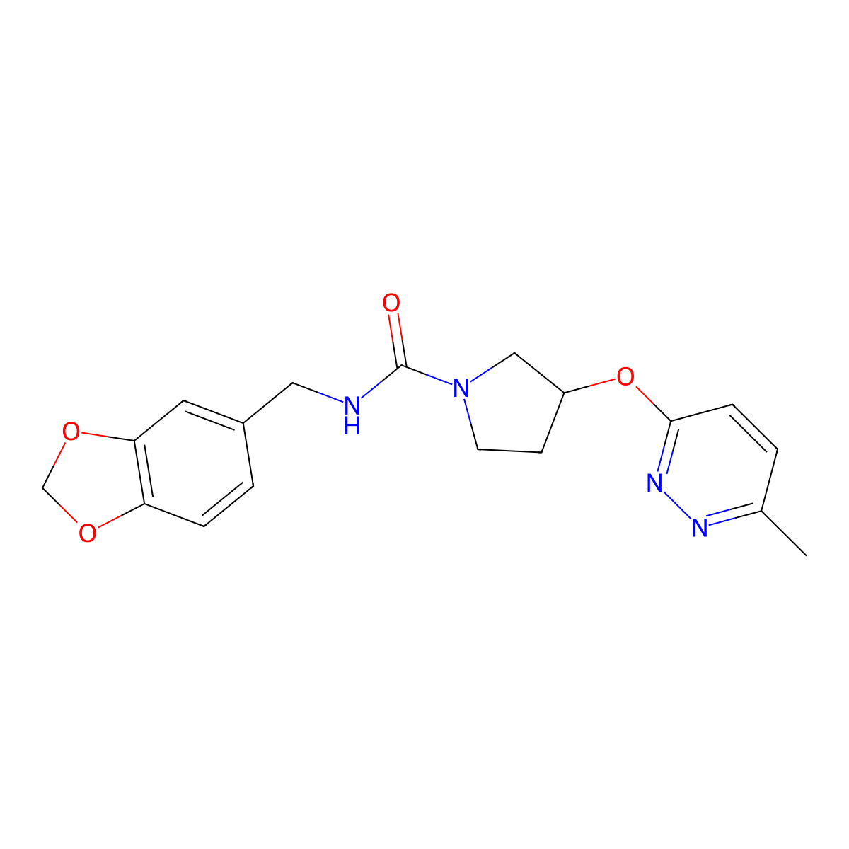 N-(benzo[d][1,3]dioxol-5-ylmethyl)-3-((6-methylpyridazin-3-yl)oxy)pyrrolidine-1-carboxamide molecular structure, CAS 2034482-60-3