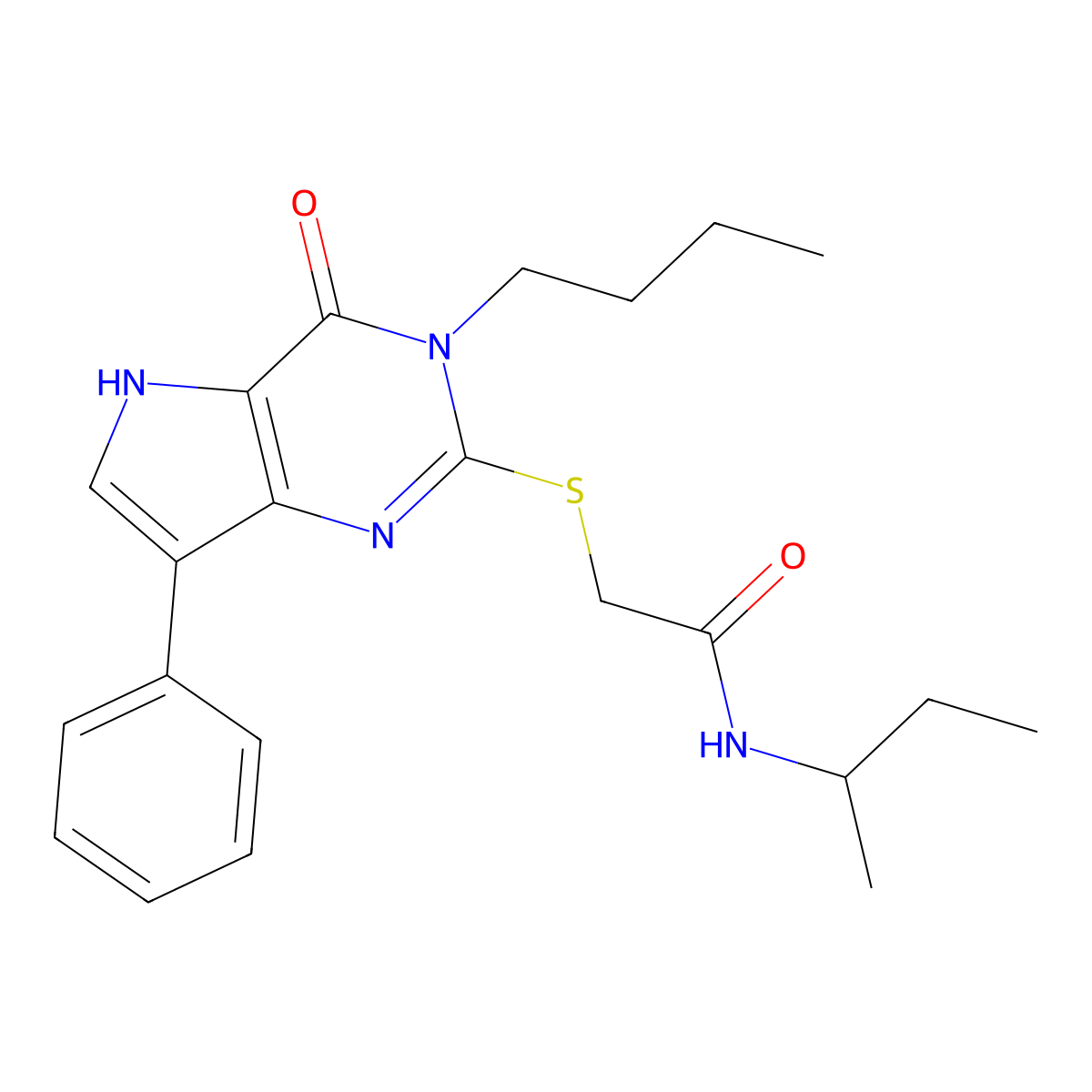 N-(sec-butyl)-2-((3-butyl-4-oxo-7-phenyl-4,5-dihydro-3H-pyrrolo[3,2-d]pyrimidin-2-yl)thio)acetamide molecular structure, CAS 2034482-61-4