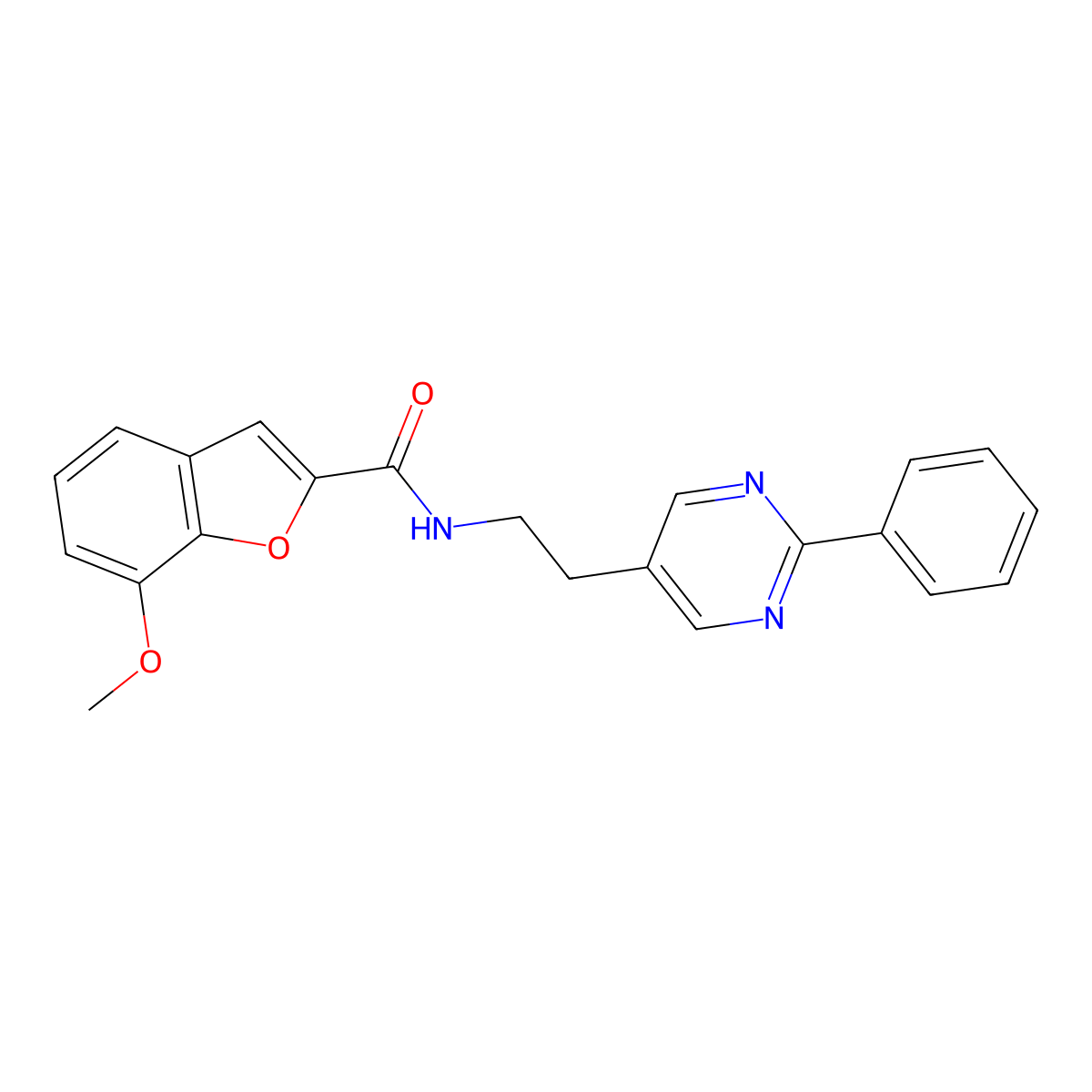 7-methoxy-N-(2-(2-phenylpyrimidin-5-yl)ethyl)benzofuran-2-carboxamide molecular structure, CAS 2034482-65-8