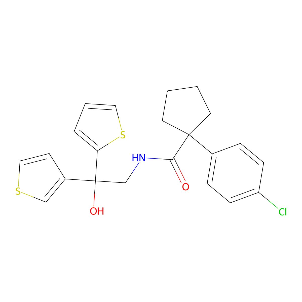 1-(4-chlorophenyl)-N-(2-hydroxy-2-(thiophen-2-yl)-2-(thiophen-3-yl)ethyl)cyclopentanecarboxamide molecular structure, CAS 2034482-68-1