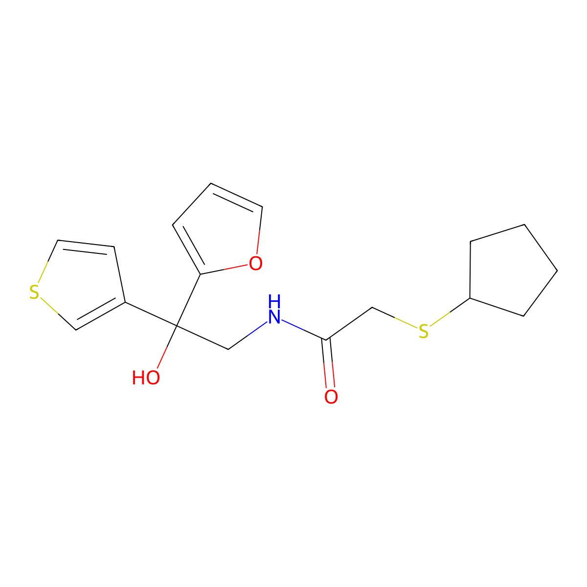 2-(cyclopentylthio)-N-(2-(furan-2-yl)-2-hydroxy-2-(thiophen-3-yl)ethyl)acetamide molecular structure, CAS 2034482-70-5