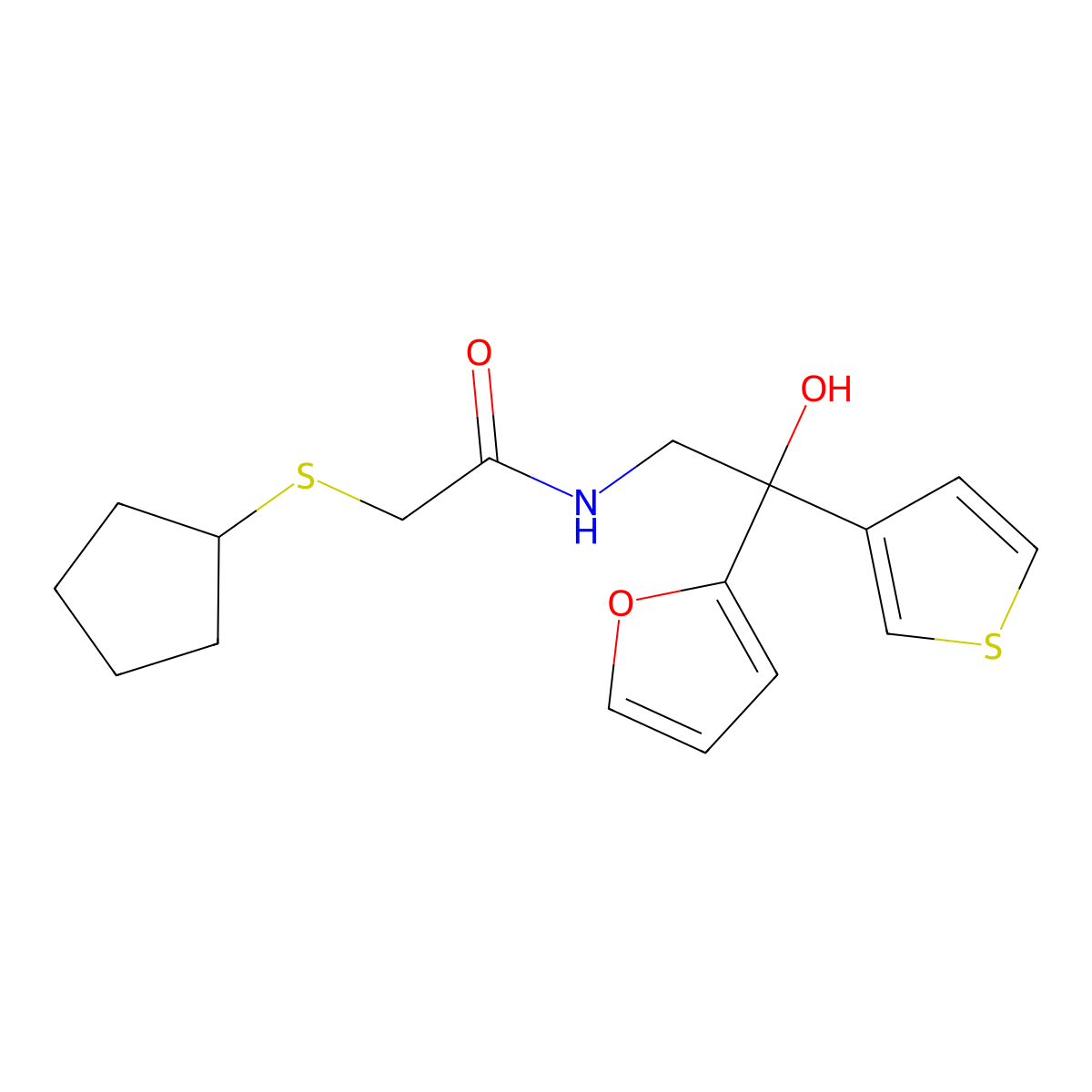2-(cyclopentylthio)-N-(2-(furan-2-yl)-2-hydroxy-2-(thiophen-3-yl)ethyl)acetamide molecular structure, CAS 2034482-70-5