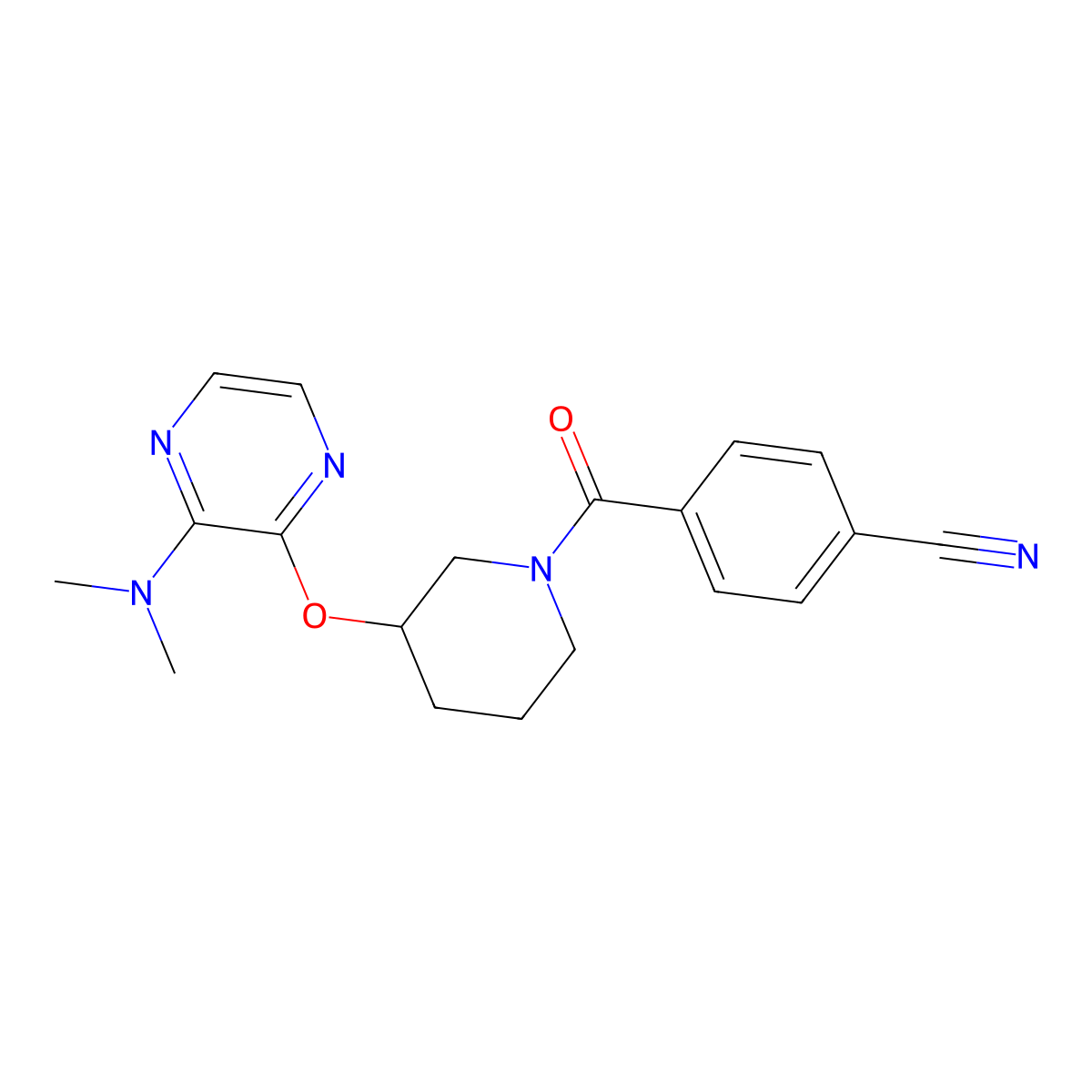 4-(3-((3-(Dimethylamino)pyrazin-2-yl)oxy)piperidine-1-carbonyl)benzonitrile molecular structure, CAS 2034482-71-6