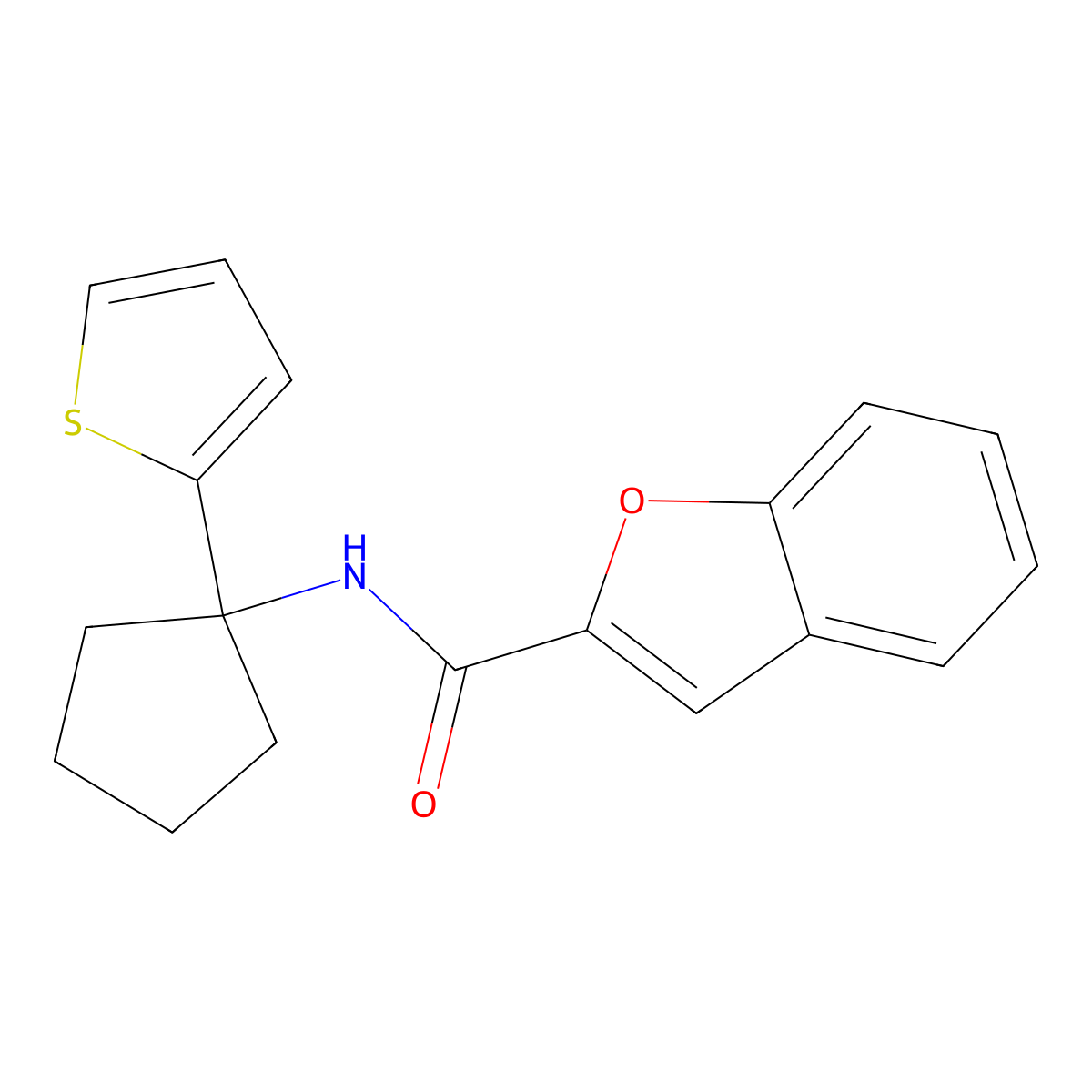 N-(1-(thiophen-2-yl)cyclopentyl)benzofuran-2-carboxamide molecular structure, CAS 2034482-72-7