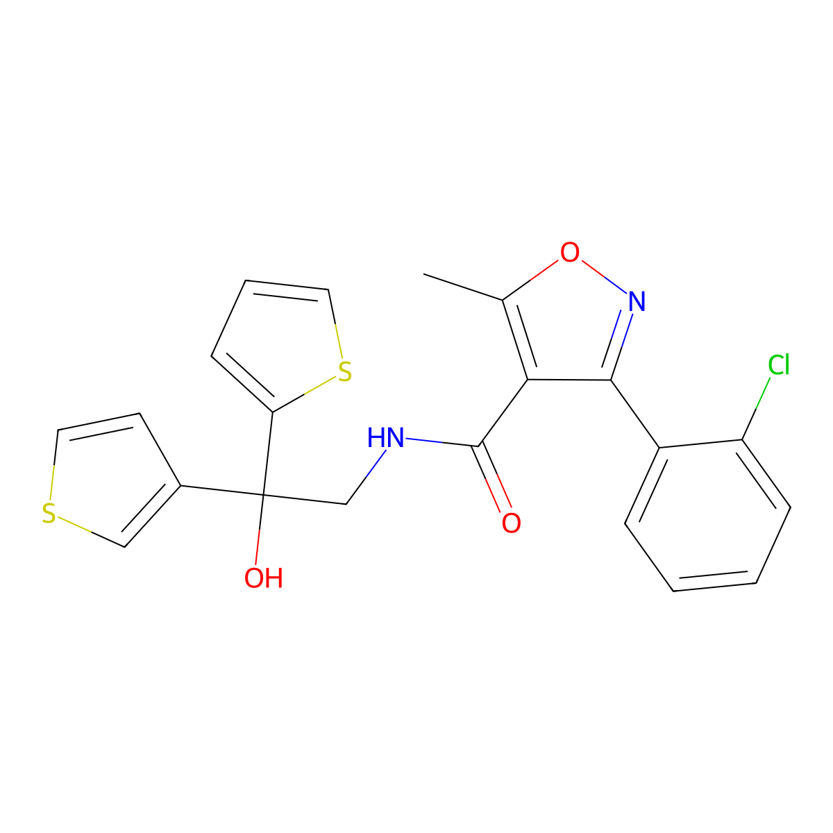 3-(2-chlorophenyl)-N-(2-hydroxy-2-(thiophen-2-yl)-2-(thiophen-3-yl)ethyl)-5-methylisoxazole-4-carboxamide molecular structure, CAS 2034482-73-8