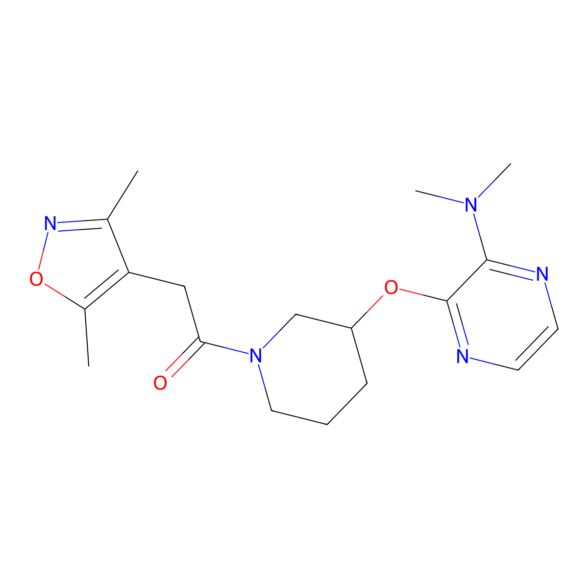 1-(3-((3-(Dimethylamino)pyrazin-2-yl)oxy)piperidin-1-yl)-2-(3,5-dimethylisoxazol-4-yl)ethanone molecular structure, CAS 2034482-74-9