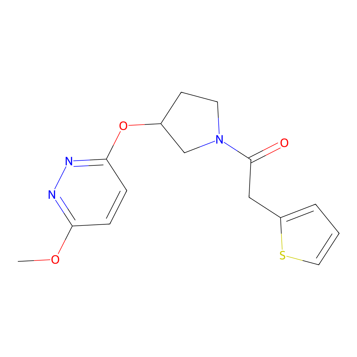 1-(3-((6-Methoxypyridazin-3-yl)oxy)pyrrolidin-1-yl)-2-(thiophen-2-yl)ethanone molecular structure, CAS 2034482-77-2