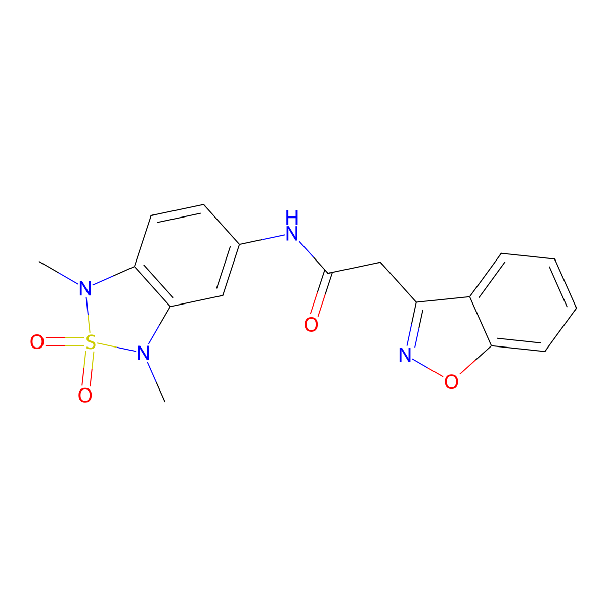 2-(benzo[d]isoxazol-3-yl)-N-(1,3-dimethyl-2,2-dioxido-1,3-dihydrobenzo[c][1,2,5]thiadiazol-5-yl)acetamide molecular structure, CAS 2034482-78-3