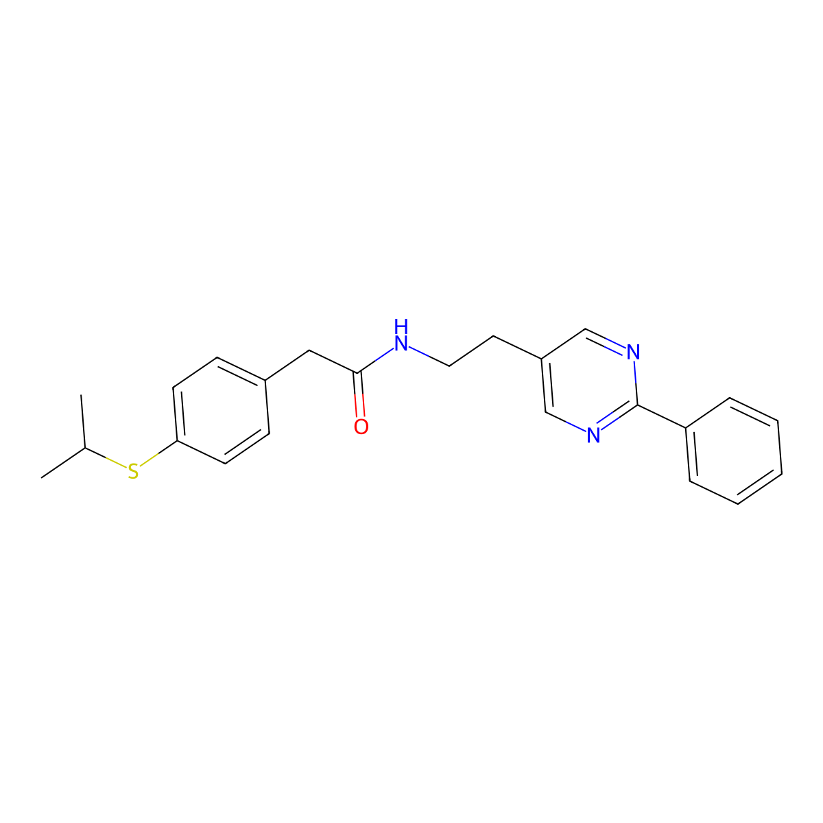 2-(4-(isopropylthio)phenyl)-N-(2-(2-phenylpyrimidin-5-yl)ethyl)acetamide molecular structure, CAS 2034482-80-7