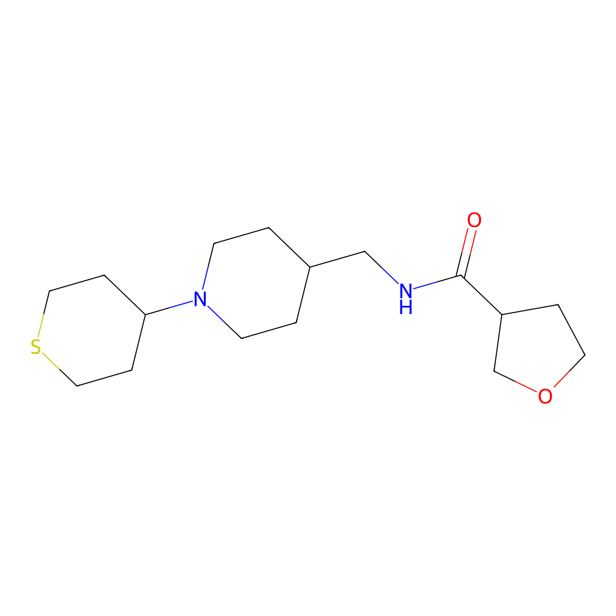 N-((1-(tetrahydro-2H-thiopyran-4-yl)piperidin-4-yl)methyl)tetrahydrofuran-3-carboxamide molecular structure, CAS 2034482-81-8