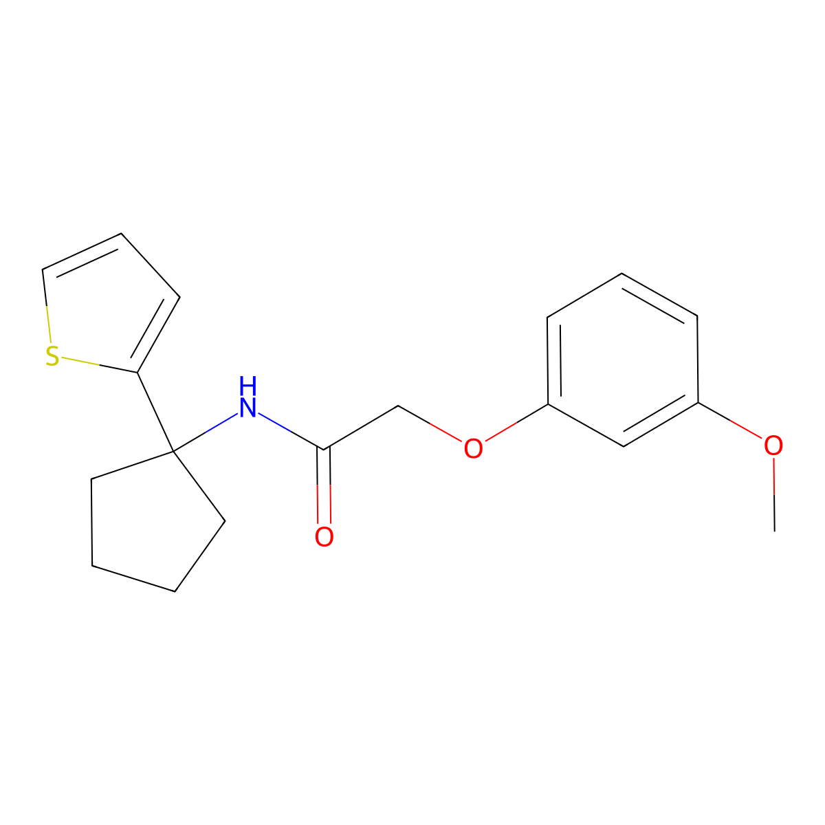 2-(3-methoxyphenoxy)-N-[1-(thiophen-2-yl)cyclopentyl]acetamide molecular structure, CAS 2034482-82-9