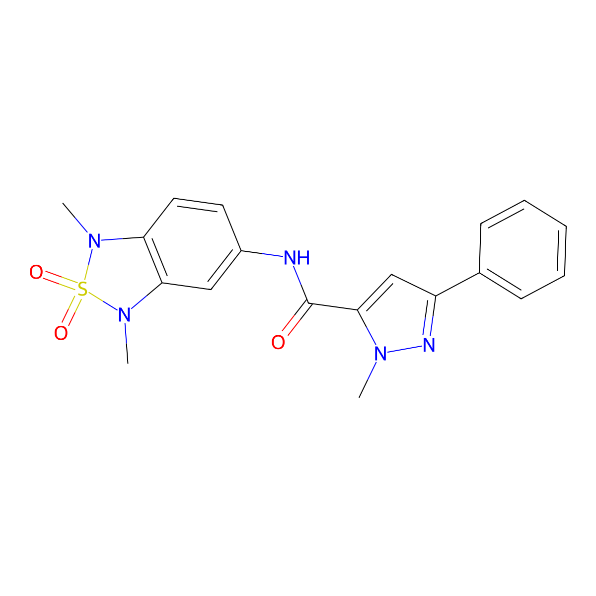 N-(1,3-dimethyl-2,2-dioxido-1,3-dihydrobenzo[c][1,2,5]thiadiazol-5-yl)-1-methyl-3-phenyl-1H-pyrazole-5-carboxamide molecular structure, CAS 2034482-84-1