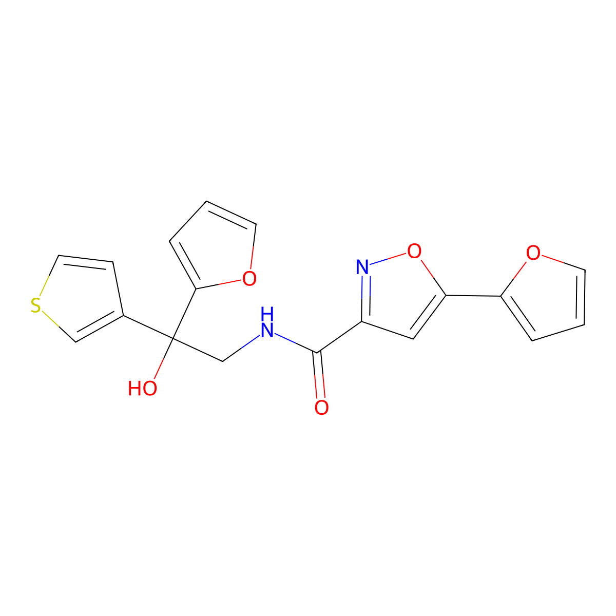 5-(furan-2-yl)-N-(2-(furan-2-yl)-2-hydroxy-2-(thiophen-3-yl)ethyl)isoxazole-3-carboxamide molecular structure, CAS 2034482-85-2