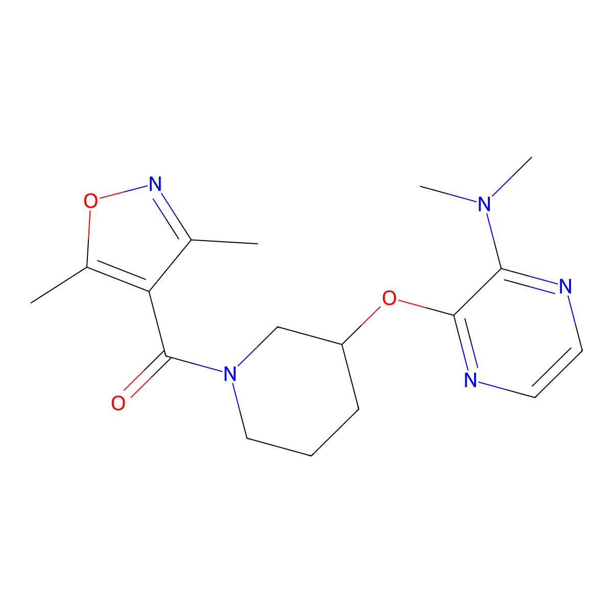 (3-((3-(Dimethylamino)pyrazin-2-yl)oxy)piperidin-1-yl)(3,5-dimethylisoxazol-4-yl)methanone molecular structure, CAS 2034482-86-3