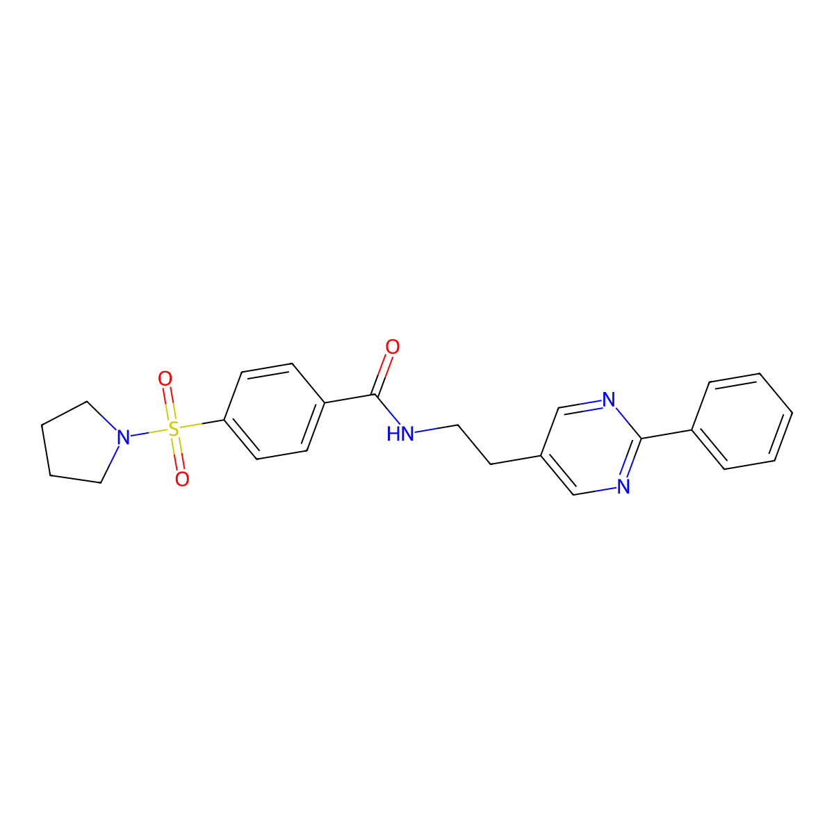 N-(2-(2-phenylpyrimidin-5-yl)ethyl)-4-(pyrrolidin-1-ylsulfonyl)benzamide molecular structure, CAS 2034482-88-5