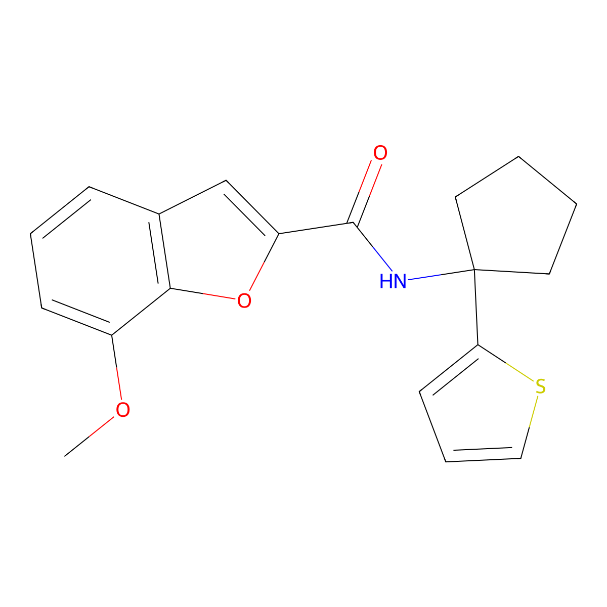7-methoxy-N-(1-(thiophen-2-yl)cyclopentyl)benzofuran-2-carboxamide molecular structure, CAS 2034482-89-6