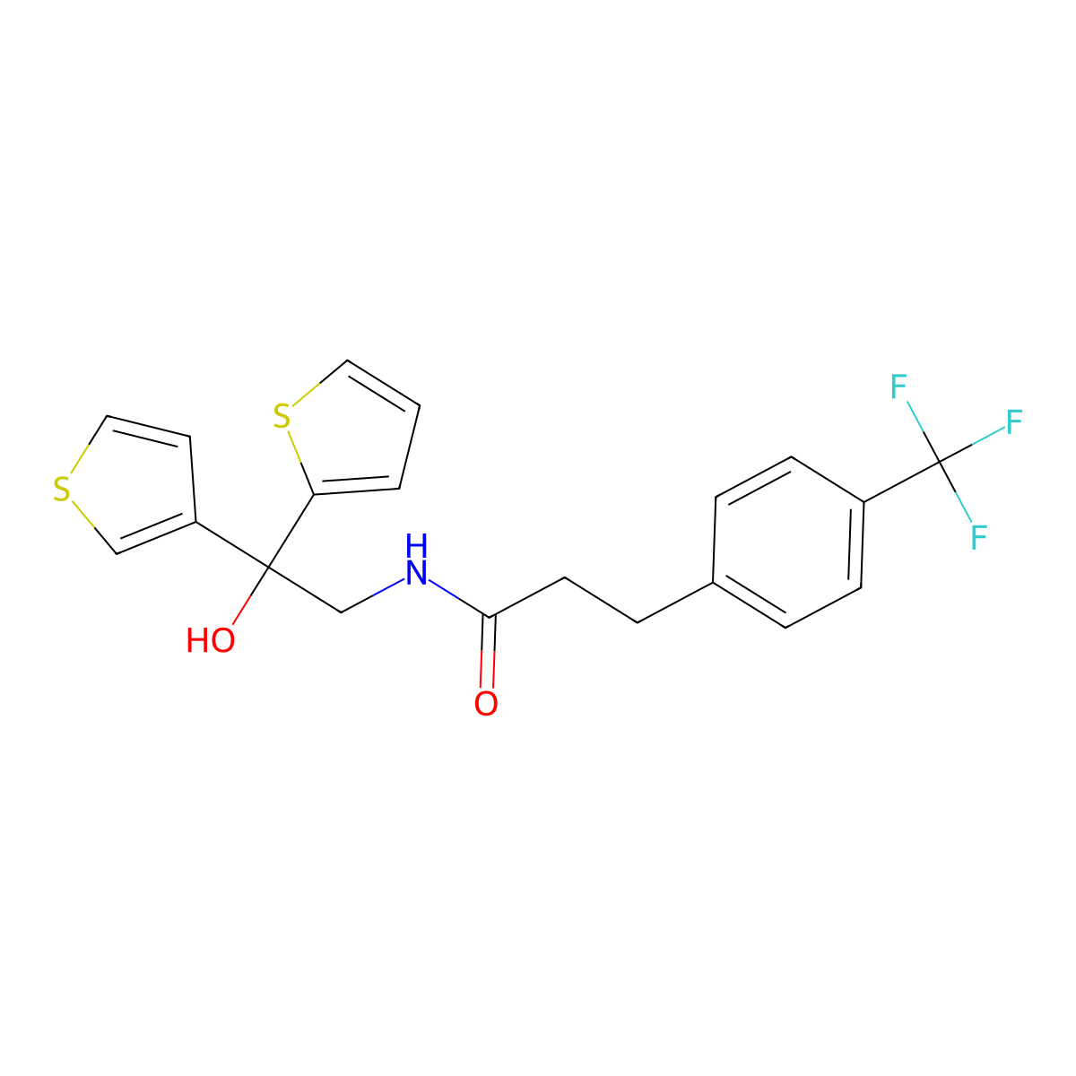 N-(2-hydroxy-2-(thiophen-2-yl)-2-(thiophen-3-yl)ethyl)-3-(4-(trifluoromethyl)phenyl)propanamide molecular structure, CAS 2034482-90-9