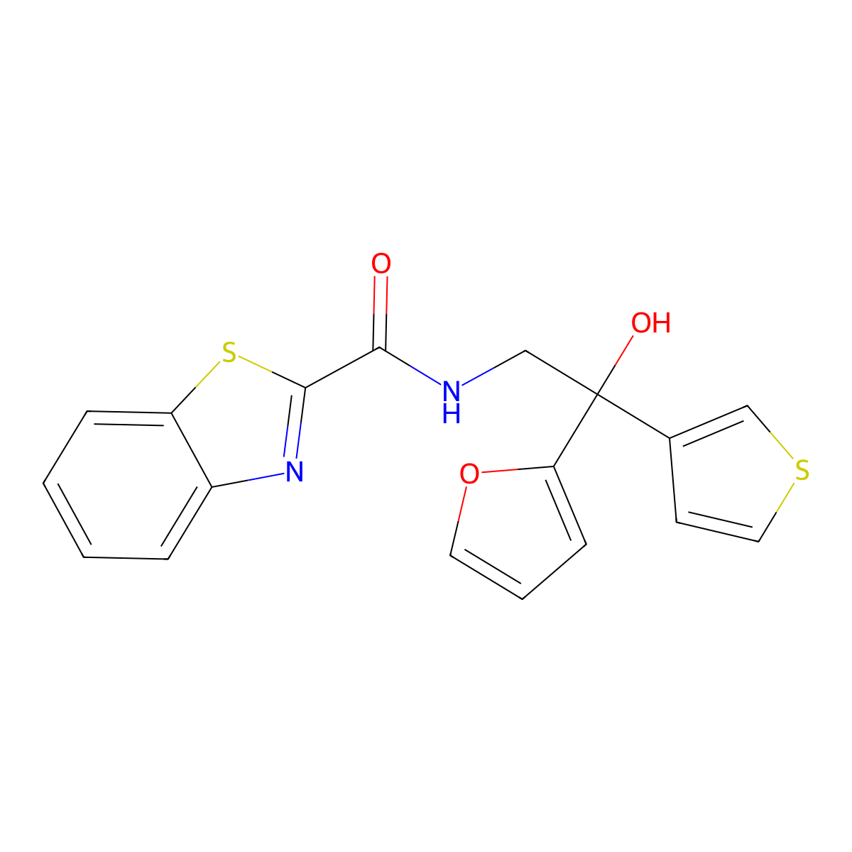 N-(2-(furan-2-yl)-2-hydroxy-2-(thiophen-3-yl)ethyl)benzo[d]thiazole-2-carboxamide molecular structure, CAS 2034482-93-2