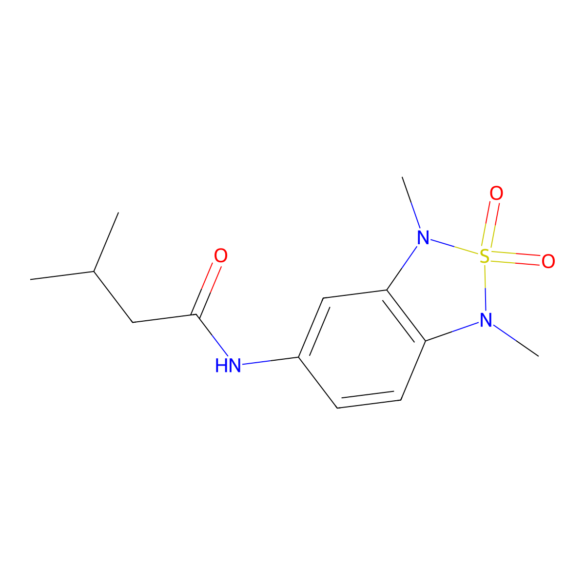 N-(1,3-dimethyl-2,2-dioxido-1,3-dihydrobenzo[c][1,2,5]thiadiazol-5-yl)-3-methylbutanamide molecular structure, CAS 2034482-97-6