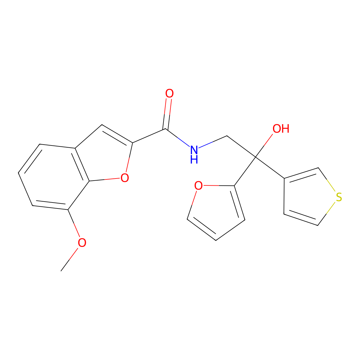 N-(2-(furan-2-yl)-2-hydroxy-2-(thiophen-3-yl)ethyl)-7-methoxybenzofuran-2-carboxamide molecular structure, CAS 2034482-98-7