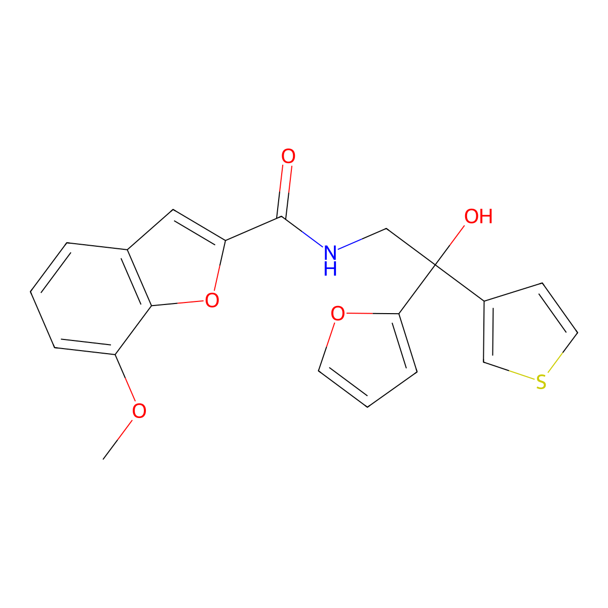 N-(2-(furan-2-yl)-2-hydroxy-2-(thiophen-3-yl)ethyl)-7-methoxybenzofuran-2-carboxamide molecular structure, CAS 2034482-98-7