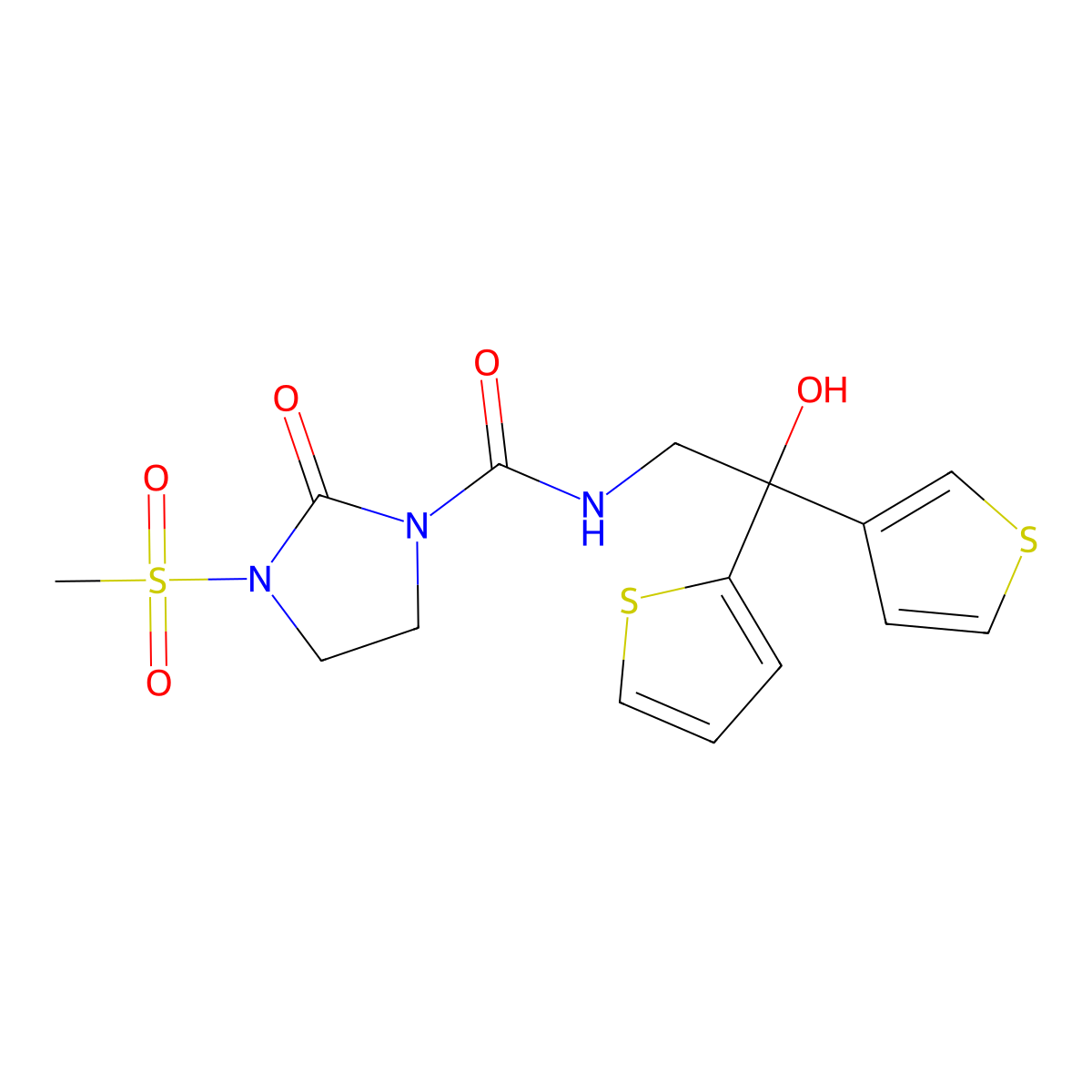 N-(2-hydroxy-2-(thiophen-2-yl)-2-(thiophen-3-yl)ethyl)-3-(methylsulfonyl)-2-oxoimidazolidine-1-carboxamide molecular structure, CAS 2034482-99-8