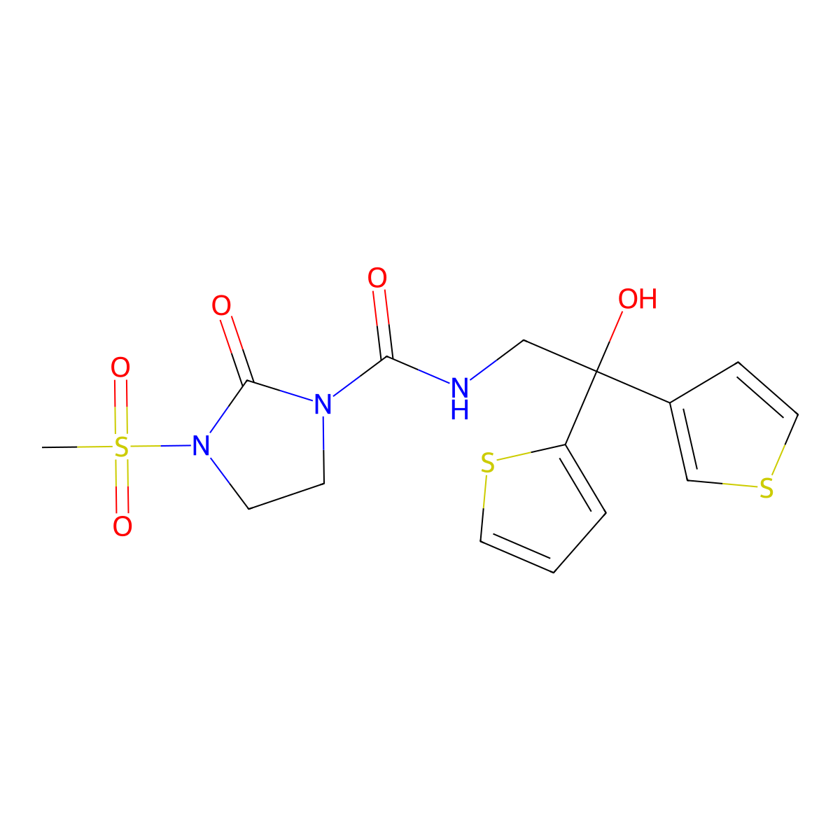 N-(2-hydroxy-2-(thiophen-2-yl)-2-(thiophen-3-yl)ethyl)-3-(methylsulfonyl)-2-oxoimidazolidine-1-carboxamide molecular structure, CAS 2034482-99-8