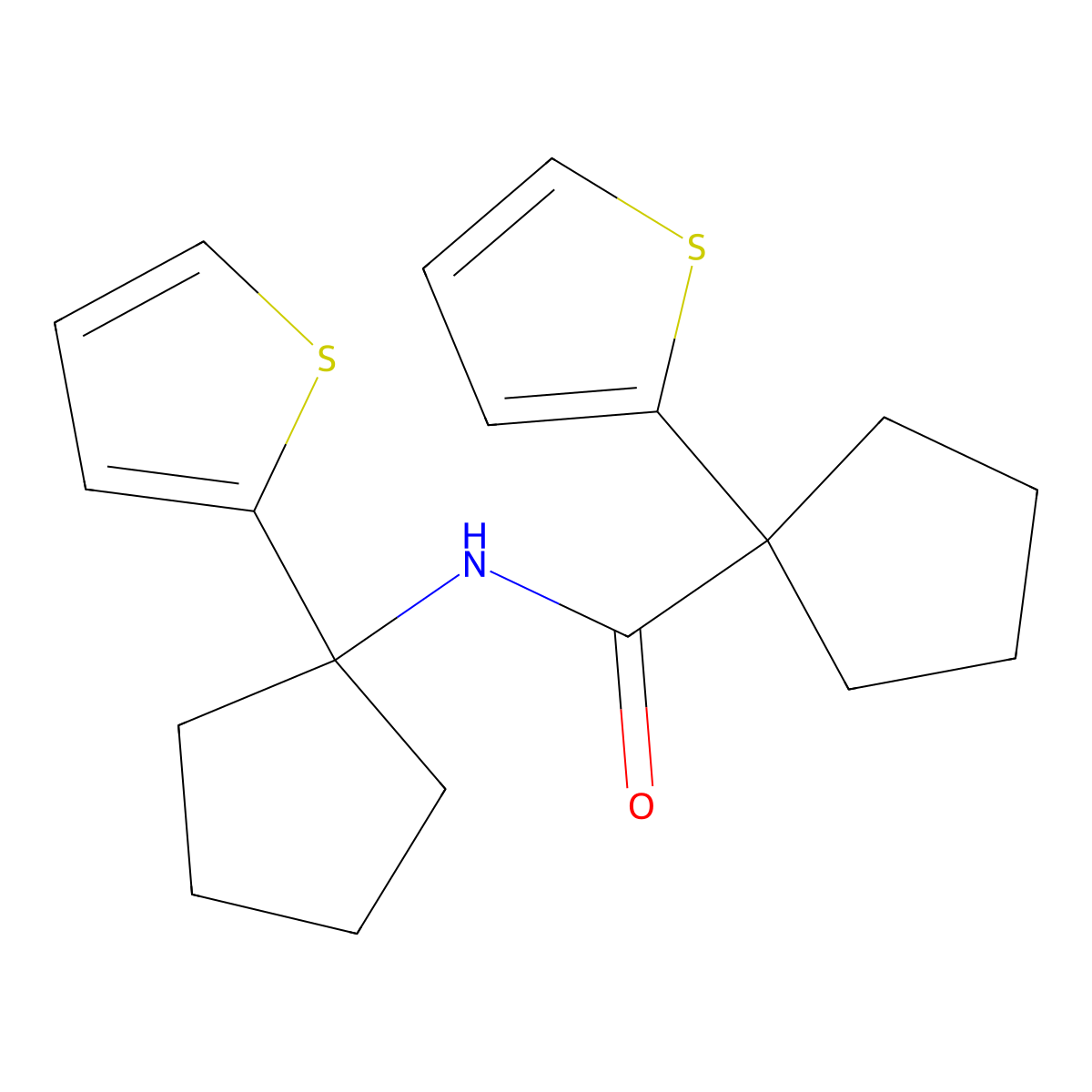 1-(thiophen-2-yl)-N-(1-(thiophen-2-yl)cyclopentyl)cyclopentanecarboxamide molecular structure, CAS 2034483-04-8