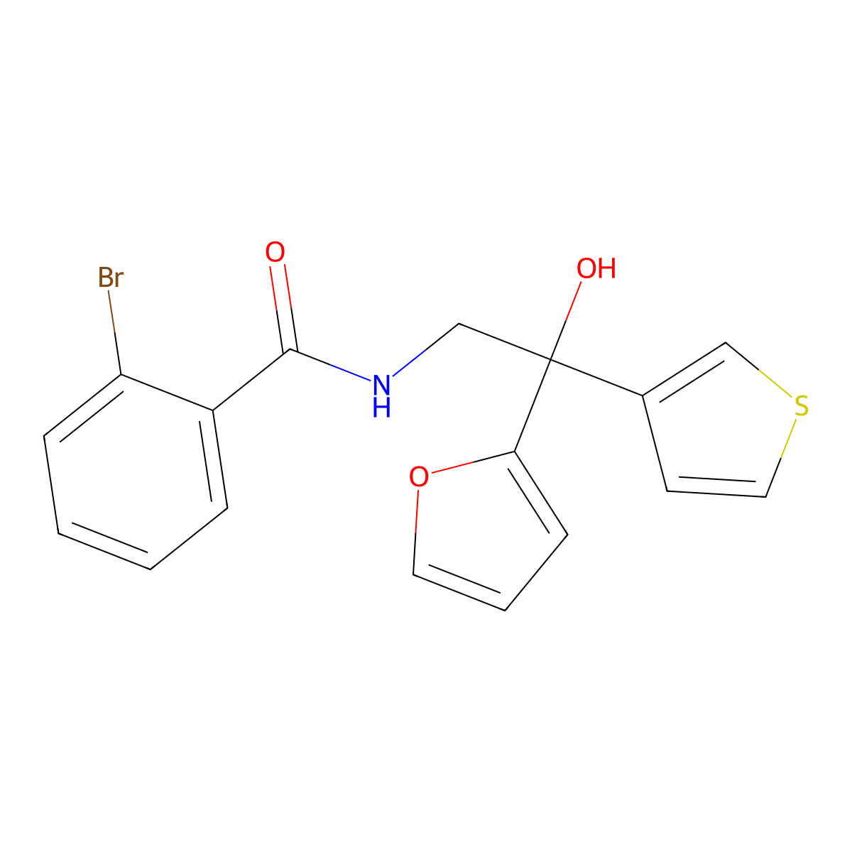 2-bromo-N-[2-(furan-2-yl)-2-hydroxy-2-(thiophen-3-yl)ethyl]benzamide molecular structure, CAS 2034483-05-9