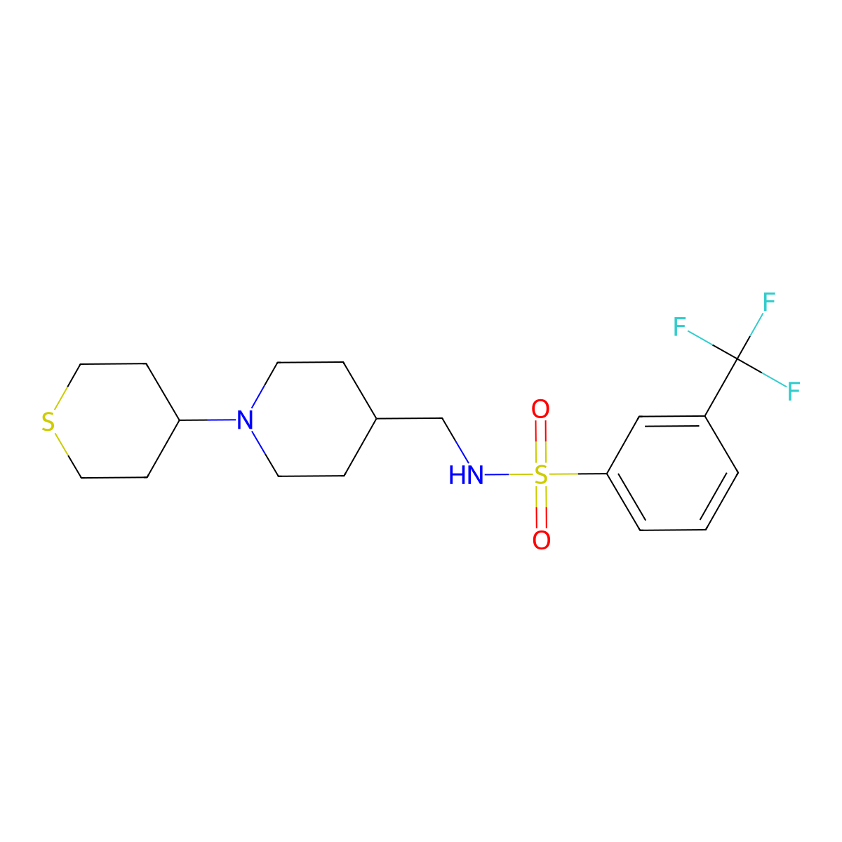 N-((1-(tetrahydro-2H-thiopyran-4-yl)piperidin-4-yl)methyl)-3-(trifluoromethyl)benzenesulfonamide molecular structure, CAS 2034483-09-3