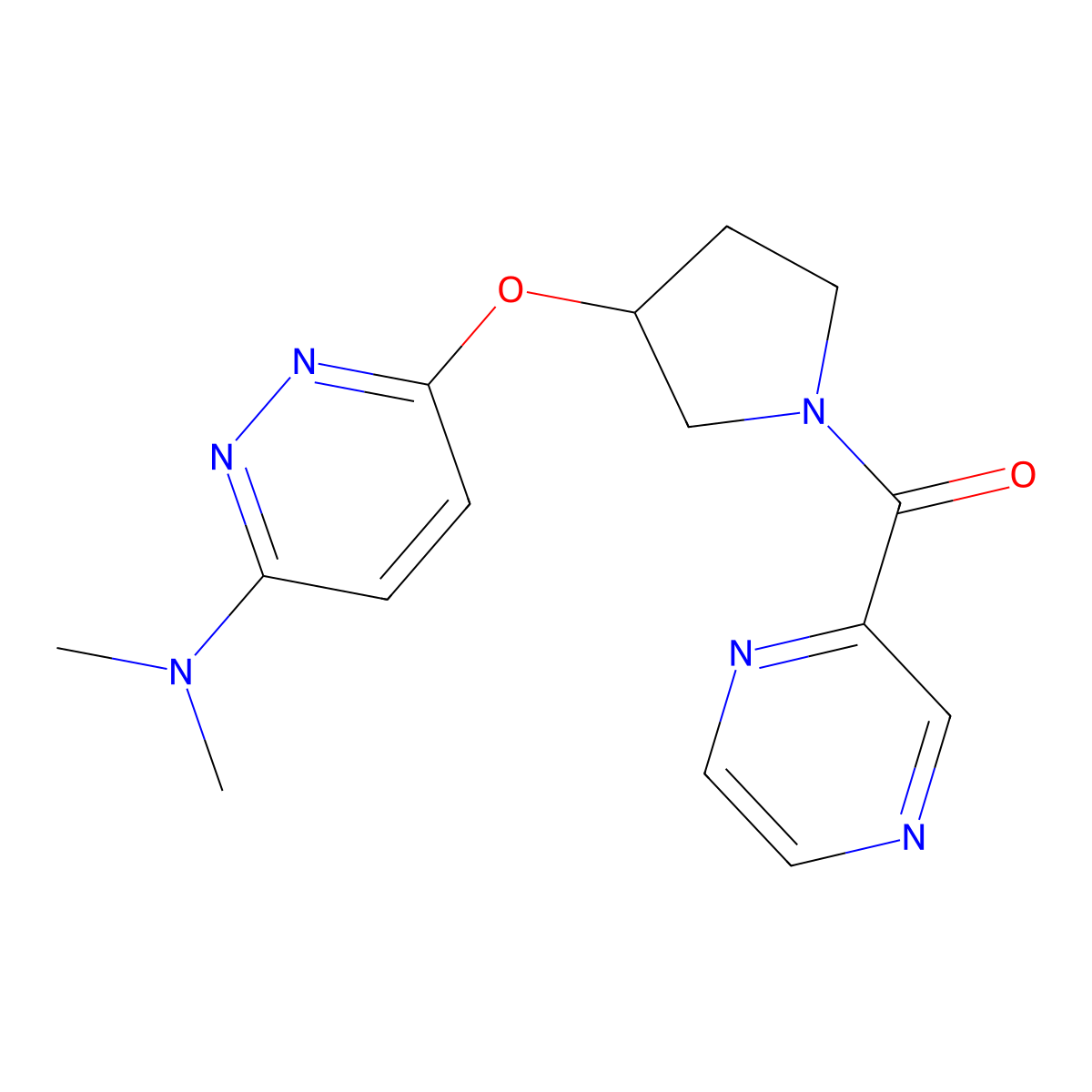 (3-((6-(Dimethylamino)pyridazin-3-yl)oxy)pyrrolidin-1-yl)(pyrazin-2-yl)methanone molecular structure, CAS 2034483-10-6