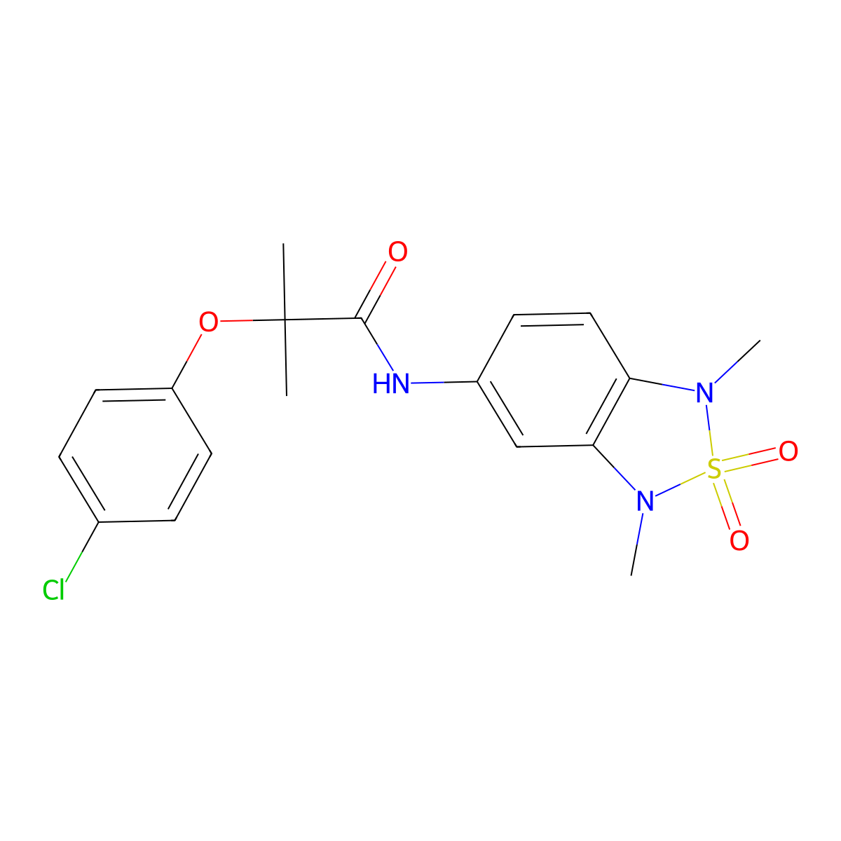 2-(4-chlorophenoxy)-N-(1,3-dimethyl-2,2-dioxido-1,3-dihydrobenzo[c][1,2,5]thiadiazol-5-yl)-2-methylpropanamide molecular structure, CAS 2034483-13-9
