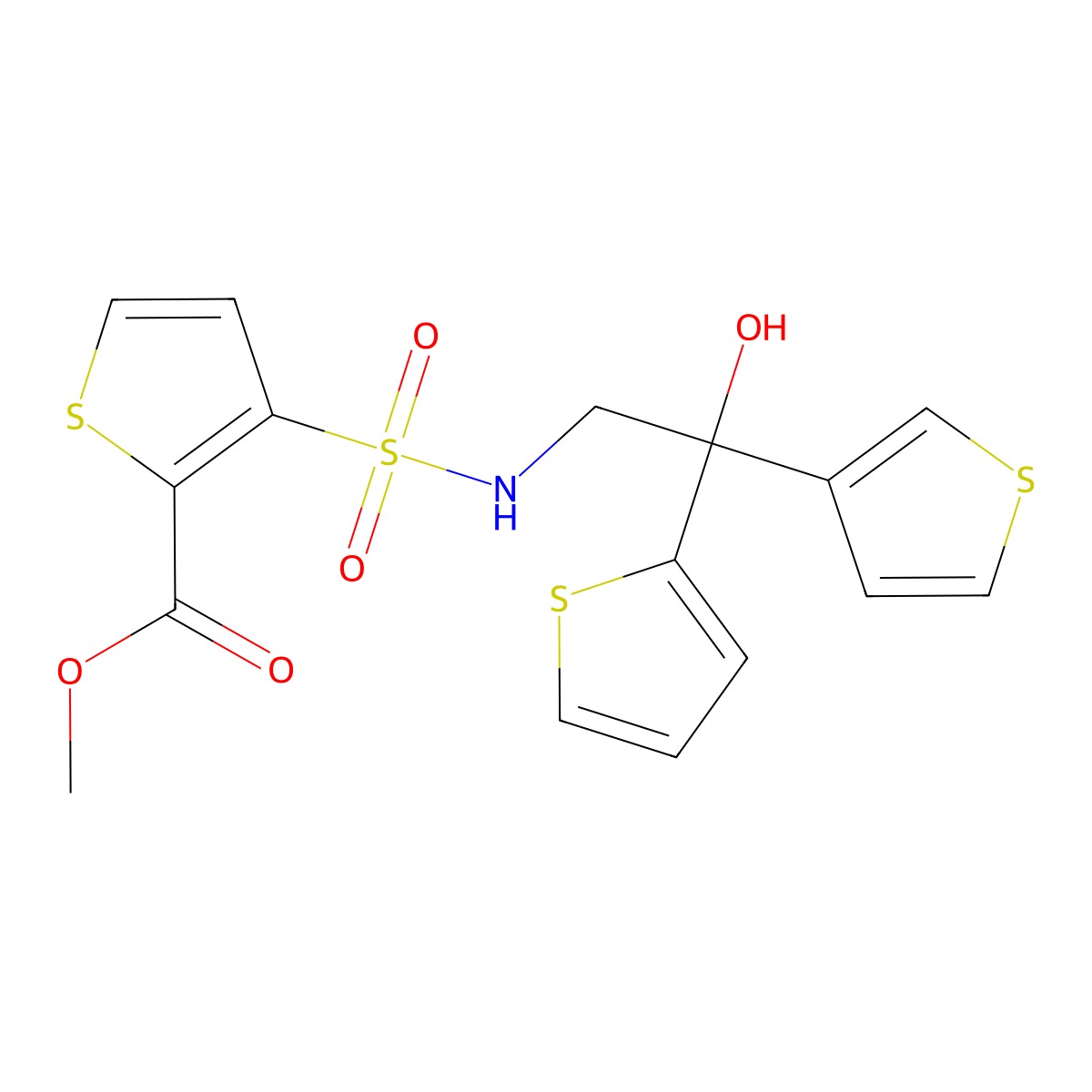 methyl 3-(N-(2-hydroxy-2-(thiophen-2-yl)-2-(thiophen-3-yl)ethyl)sulfamoyl)thiophene-2-carboxylate molecular structure, CAS 2034483-15-1