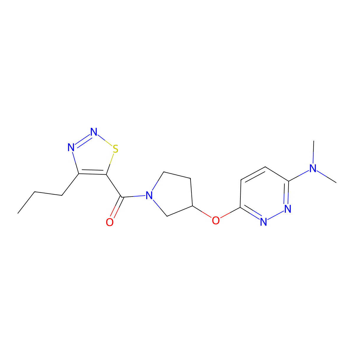 (3-((6-(Dimethylamino)pyridazin-3-yl)oxy)pyrrolidin-1-yl)(4-propyl-1,2,3-thiadiazol-5-yl)methanone molecular structure, CAS 2034483-17-3