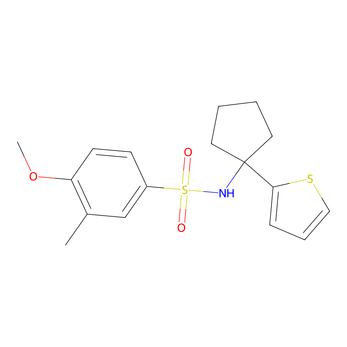 4-methoxy-3-methyl-N-(1-(thiophen-2-yl)cyclopentyl)benzenesulfonamide molecular structure, CAS 2034483-18-4