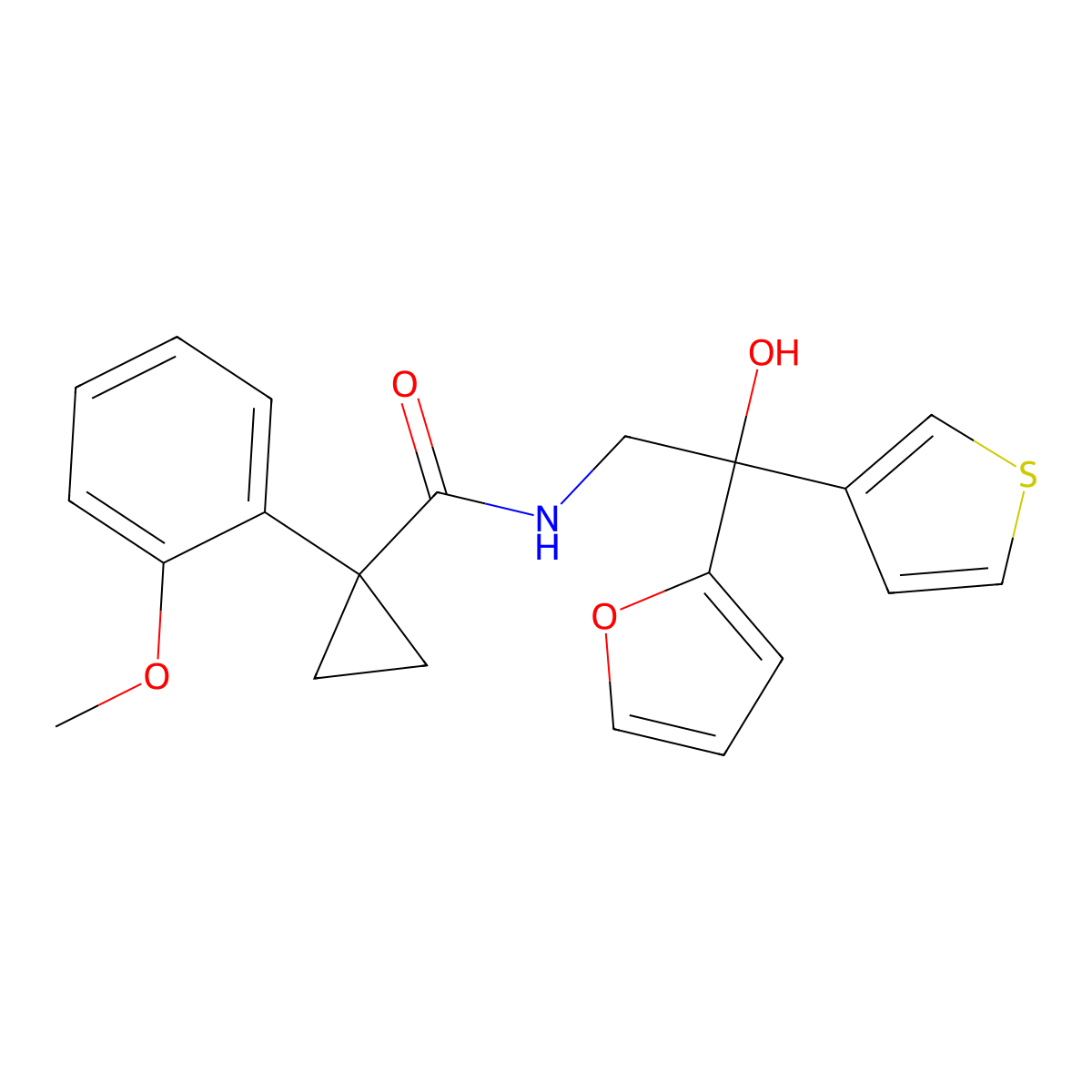 N-(2-(furan-2-yl)-2-hydroxy-2-(thiophen-3-yl)ethyl)-1-(2-methoxyphenyl)cyclopropanecarboxamide molecular structure, CAS 2034483-19-5