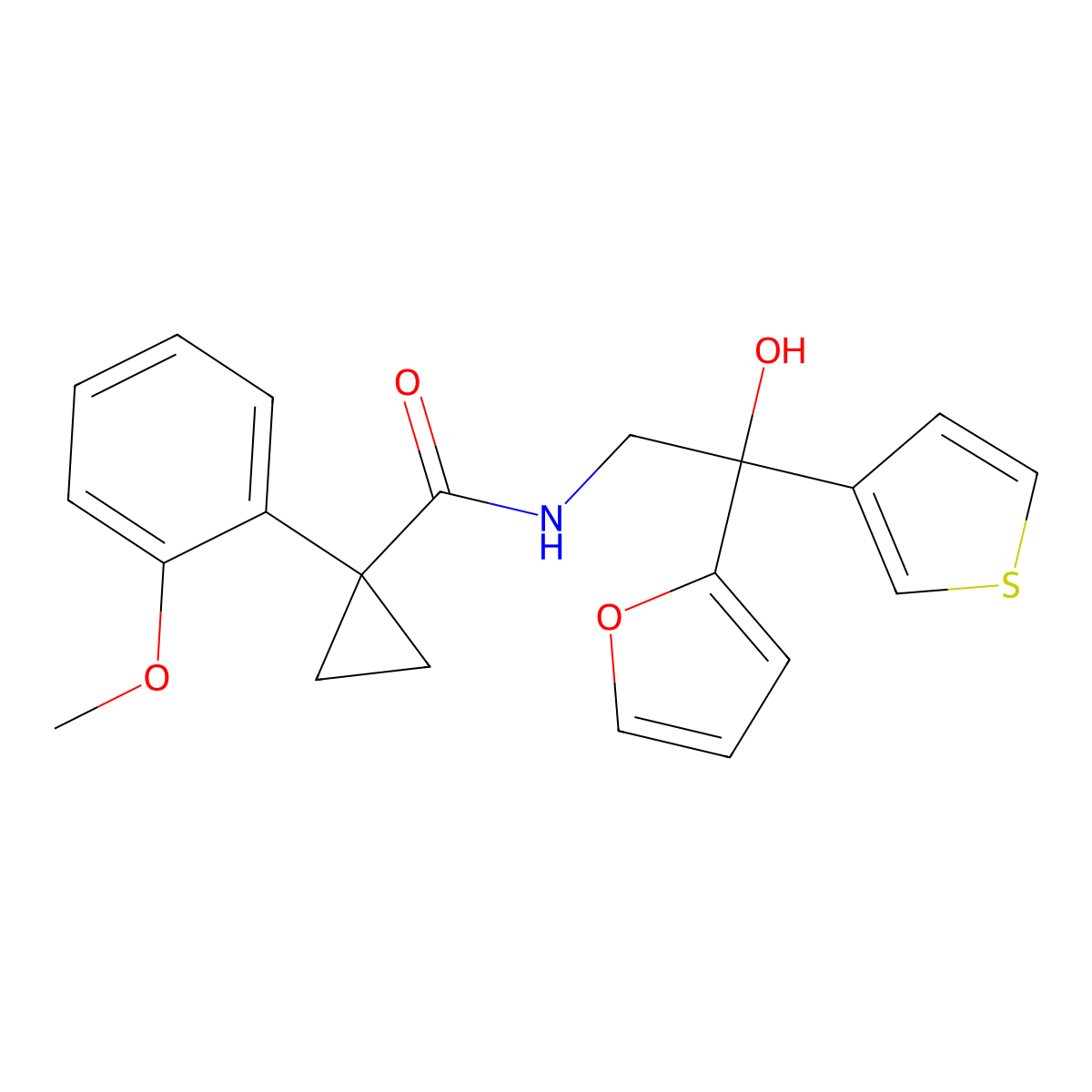 N-(2-(furan-2-yl)-2-hydroxy-2-(thiophen-3-yl)ethyl)-1-(2-methoxyphenyl)cyclopropanecarboxamide molecular structure, CAS 2034483-19-5