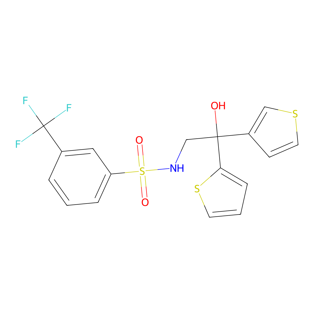N-(2-hydroxy-2-(thiophen-2-yl)-2-(thiophen-3-yl)ethyl)-3-(trifluoromethyl)benzenesulfonamide molecular structure, CAS 2034483-20-8