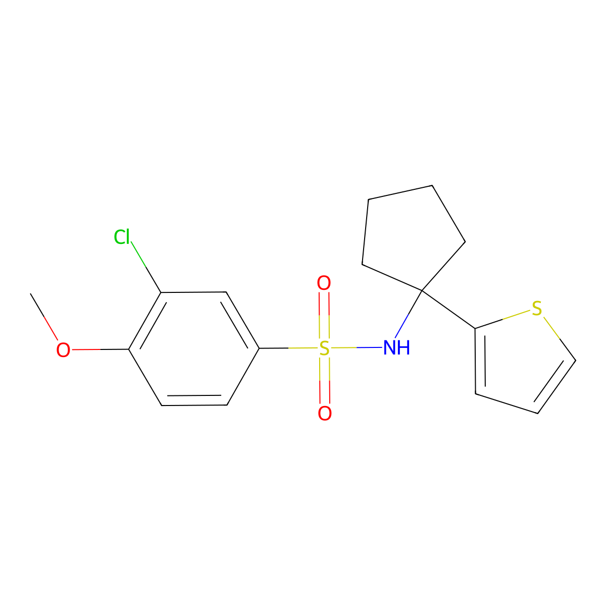 3-chloro-4-methoxy-N-(1-(thiophen-2-yl)cyclopentyl)benzenesulfonamide molecular structure, CAS 2034483-22-0